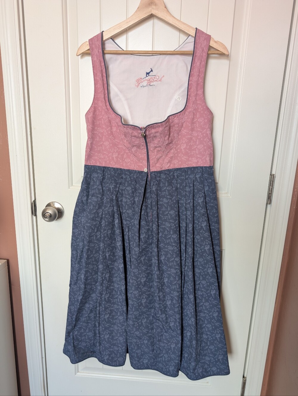Vintage Gamsbock German Style Midi Dress W38 Pink/Blue